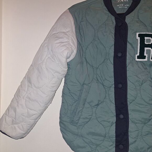 ZARA Kids Soft  Quilted Lightwear Girls Letterman  Jacket‎ Green Sz 9-10 - Picture 3 of 8